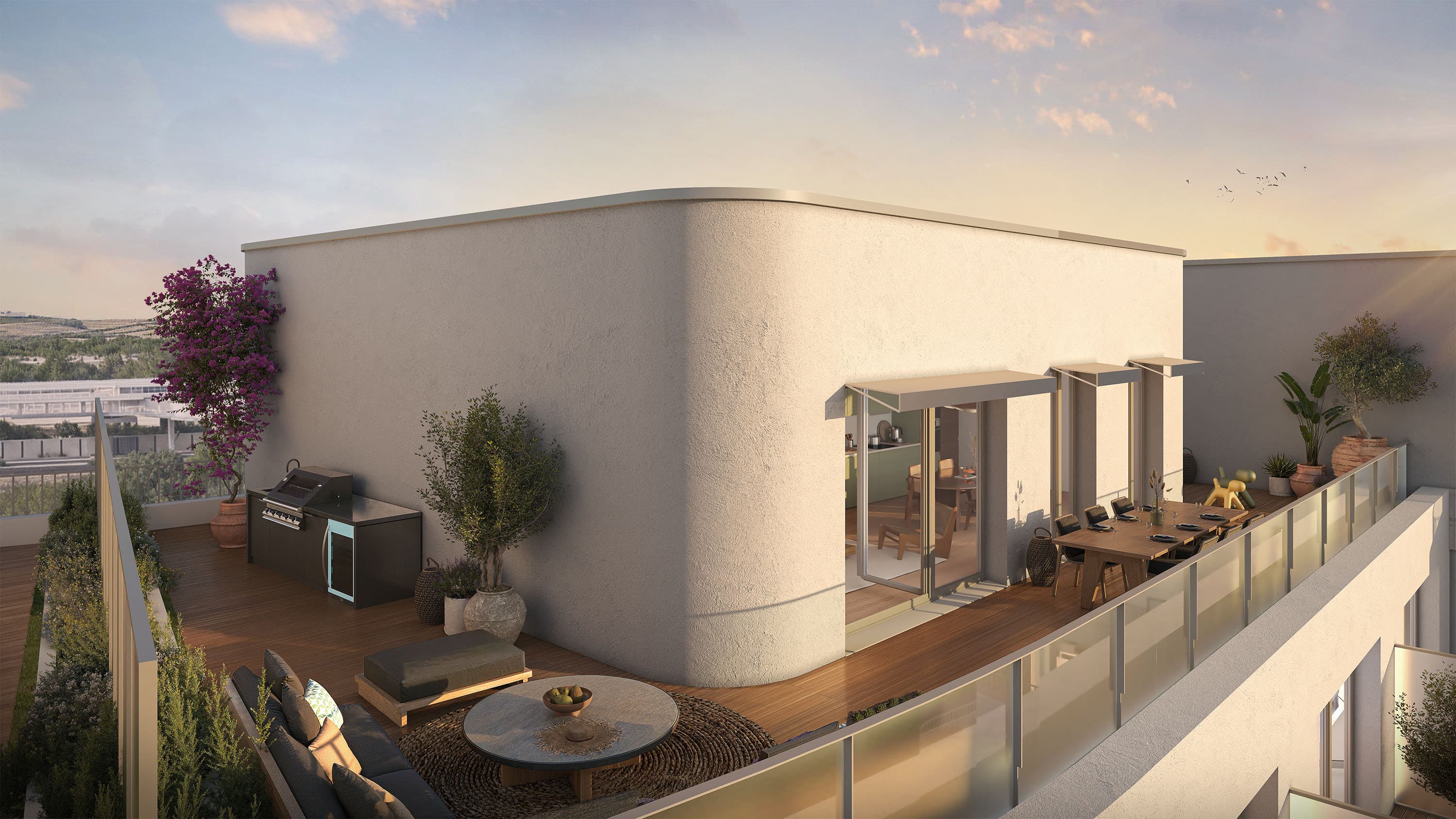 Vue du rooftop — grands extérieurs pour les appartements en attique